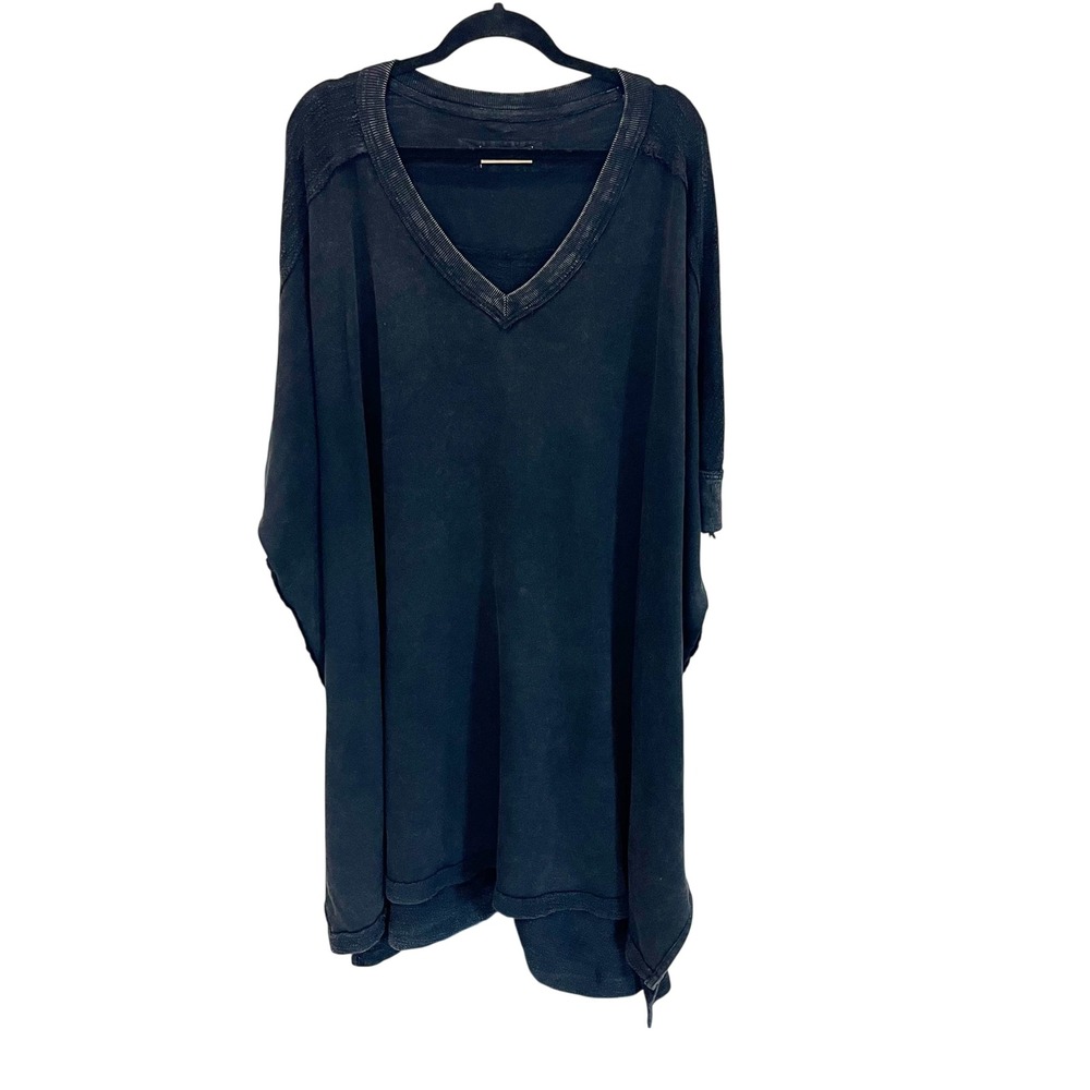 Free People Black V-Neck Sweatshirt Dress Batwing Sleeve Lagenlook Oversized M/L